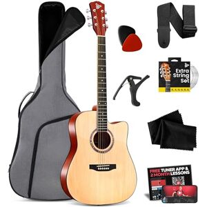 Pyle Cutaway Acoustic Guitar, Beginner Full Size 41”/104cm, Dreadnought Natural Matte Finish, 6 Steel Strings w/Gig Bag, Tuner, Extra Strings, Picks, Strap, Capo, For Beginners, Adults, Kids- Right Pyle Cutaway Acoustic Guitar, Beginner Full Size 41”/104cm, Dreadnought Natural Matte Finish, 6 Steel Strings w/Gig Bag, Tuner, Extra Strings, Picks, Strap, Capo, For Beginners, Adults, Kids- Right