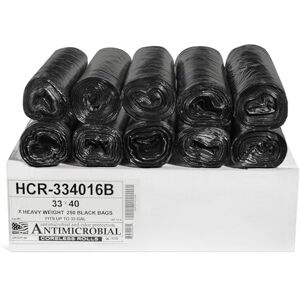 Aluf Plastics 33 Gallon Black Trash Bags (250 Count) 33' x 40' 16 Micron Equivalent High Density Value Garbage Bags for Bathroom, Office, Industrial, Commercial, Janitorial, Municipal, Recycling Aluf Plastics 33 Gallon Black Trash Bags (250 Count) 33' x 40' 16 Micron Equivalent High Density Value Garbage Bags for Bathroom, Office, Industrial, Commercial, Janitorial, Municipal, Recycling