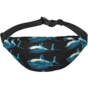 Koolr Blue Shark Printed Casual Cross-Body Fanny Pack Men'S And Women'S 3 Zipper Interlayer Adjustable Belt Running Outdoor, Travel Essentials, Black, One Size Koolr Blue Shark Printed Casual Cross-Body Fanny Pack Men'S And Women'S 3 Zipper Interlayer Adjustable Belt Running Outdoor, Travel Essentials, Black, One Size