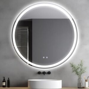 Clevich Round Bathroom Mirror with LED Lights 60x60/80x80cm, Anti-Fog, Circle Wall Mounted Bathroom Vanity Mirror with Memory, 3 Colour Dimmable, Explosion-Proof Glass, IP44 Waterproof (60L × 60W cm) Clevich Round Bathroom Mirror with LED Lights 60x60/80x80cm, Anti-Fog, Circle Wall Mounted Bathroom Vanity Mirror with Memory, 3 Colour Dimmable, Explosion-Proof Glass, IP44 Waterproof (60L × 60W cm)