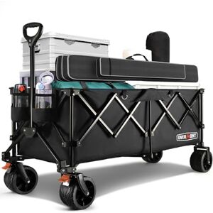 OVERMONT 300L Extra Large Folding Festival Trolley Cart All-terrain Wide Wheels and Brake Heavy Duty Cart Load up 200KG with Adjustable Handle & Cover Bag Wagon for Beach Camping Garden OVERMONT 300L Extra Large Folding Festival Trolley Cart All-terrain Wide Wheels and Brake Heavy Duty Cart Load up 200KG with Adjustable Handle & Cover Bag Wagon for Beach Camping Garden