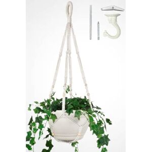 Eco Joy 43 Inches Macrame Plant Hanger Large for 12 inch Pot Extra Long + Hook No Tassel, Cotton Rope Hanging Plant Holder with Swag Hook, NO Plant Included (White) Eco Joy 43 Inches Macrame Plant Hanger Large for 12 inch Pot Extra Long + Hook No Tassel, Cotton Rope Hanging Plant Holder with Swag Hook, NO Plant Included (White)