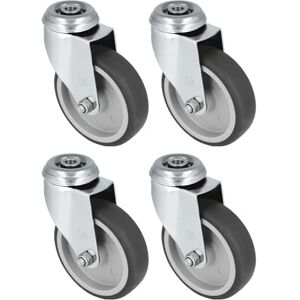 Amig Set of 4 Wheels Diameter 100 x 27 mm Rotating Wheels with Stainless Steel Plate and Hole Maximum Load 90 kg for Moving Heavy Furniture Polypropylene Core Black Rubber Amig Set of 4 Wheels Diameter 100 x 27 mm Rotating Wheels with Stainless Steel Plate and Hole Maximum Load 90 kg for Moving Heavy Furniture Polypropylene Core Black Rubber