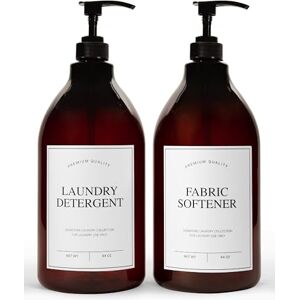 Calindiana Modern Farmhouse Liquid Laundry Detergent and Fabric Softener Dispenser for Laundry Room Decor and Organization, PET Plastic Landry Soap Containers with Water Resistant Labels, Amber 64oz Calindiana Modern Farmhouse Liquid Laundry Detergent and Fabric Softener Dispenser for Laundry Room Decor and Organization, PET Plastic Landry Soap Containers with Water Resistant Labels, Amber 64oz