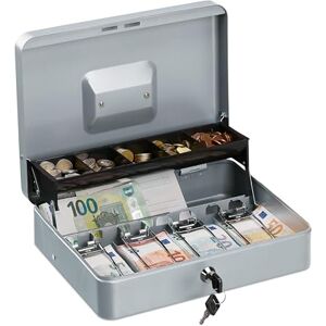 Relaxdays Cash Box, Coin Counter Tray Lockable Portable Change & Notes, H x W x D: 8.5 x 30.5 x 24.5 cm, Iron, Silver Relaxdays Cash Box, Coin Counter Tray Lockable Portable Change & Notes, H x W x D: 8.5 x 30.5 x 24.5 cm, Iron, Silver