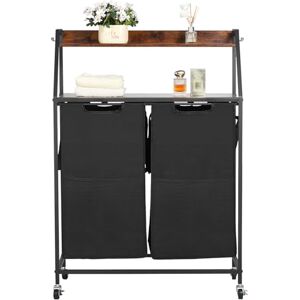 VEVOR 2 Tiers Laundry Sorter, Tall Laundry Hamper with Metal Frame and Wooden Tabletop, 2 Section Rolling Basket Organizer Storage with Ladder Shelves and 600D Oxford Cloth Bags for Dirty Clothes VEVOR 2 Tiers Laundry Sorter, Tall Laundry Hamper with Metal Frame and Wooden Tabletop, 2 Section Rolling Basket Organizer Storage with Ladder Shelves and 600D Oxford Cloth Bags for Dirty Clothes