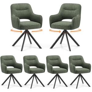 COLAMY 360°Swivel Dining Chairs Set of 6, Fabric Chairs for Dining Room with Armrests, Hollow Backrest and Thick Seat Cushion, Kitchen Chair with Anti-Slip Pads, armchairs for living Room, Green COLAMY 360°Swivel Dining Chairs Set of 6, Fabric Chairs for Dining Room with Armrests, Hollow Backrest and Thick Seat Cushion, Kitchen Chair with Anti-Slip Pads, armchairs for living Room, Green