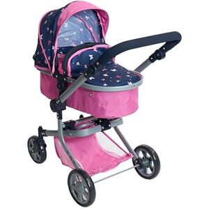 Bayer Chic 2000 595-33 Mika Doll's Pram, 2-in-1 Combination Doll Pram for Children from 4 to 8 Years, Butterfly, Pink/Navy, 73 x 41 x 82 cm Bayer Chic 2000 595-33 Mika Doll's Pram, 2-in-1 Combination Doll Pram for Children from 4 to 8 Years, Butterfly, Pink/Navy, 73 x 41 x 82 cm
