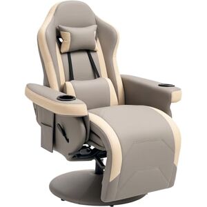 HOMCOM Reclining Gaming Chair, 360° Swivel Racing Video Gaming Manual Recliner with Footrest, Headrest and Cup Holder, PU Leather Armchair with Storage Pocket, Grey HOMCOM Reclining Gaming Chair, 360° Swivel Racing Video Gaming Manual Recliner with Footrest, Headrest and Cup Holder, PU Leather Armchair with Storage Pocket, Grey