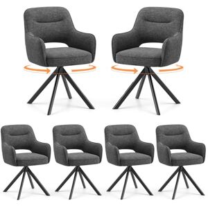COLAMY 360°Swivel Dining Chairs Set of 6, Fabric Chairs for Dining Room with Armrests, Hollow Backrest and Thick Seat Cushion, Kitchen Chair with Anti-Slip Pads, armchairs for living Room, Grey COLAMY 360°Swivel Dining Chairs Set of 6, Fabric Chairs for Dining Room with Armrests, Hollow Backrest and Thick Seat Cushion, Kitchen Chair with Anti-Slip Pads, armchairs for living Room, Grey