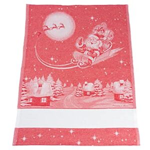 FILET Jacquard Cotton Christmas Tea Towel, Size 81 x 57 cm, with Aida Insert to Embroider, Santa Claus on Sleigh Design, Made in Italy, Red FILET Jacquard Cotton Christmas Tea Towel, Size 81 x 57 cm, with Aida Insert to Embroider, Santa Claus on Sleigh Design, Made in Italy, Red