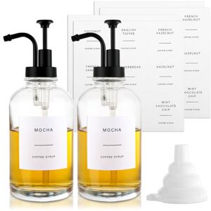 ASelected 2PCS Coffee Syrup Dispenser 500ML Syrup Dispenser Glass Syrup Bottle with 4 sheets of 36 Waterproof Labels and Funnel,Pump ASelected 2PCS Coffee Syrup Dispenser 500ML Syrup Dispenser Glass Syrup Bottle with 4 sheets of 36 Waterproof Labels and Funnel,Pump
