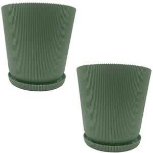 Relaxdays Planter, Set of 2, Pot with Saucer, Ribbed, H x D: 20 x 20 cm, Herb Pot, Plastic, Sage Relaxdays Planter, Set of 2, Pot with Saucer, Ribbed, H x D: 20 x 20 cm, Herb Pot, Plastic, Sage