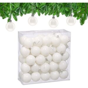 Relaxdays Christmas Baubles, Set of 50, Festive Tree Ornaments, D: 6 cm, Holiday Decorations, Plastic, Shiny, White Relaxdays Christmas Baubles, Set of 50, Festive Tree Ornaments, D: 6 cm, Holiday Decorations, Plastic, Shiny, White