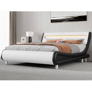 YITAHOME King Size Bed Frame,Upholstered Led with Lights & Storage Charging Station,Platform Bed Frame with Pu Leather/No Box Spring Needed,White and Obsidian Black YITAHOME King Size Bed Frame,Upholstered Led with Lights & Storage Charging Station,Platform Bed Frame with Pu Leather/No Box Spring Needed,White and Obsidian Black