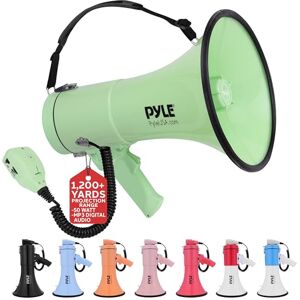 Pyle Rechargeable Megaphone Speaker with Siren, Bullhorn 50W with Loud Speaker, For Music, Whistle and Record Cheer Megaphones, For Soccer Coach and Football Game Day Essentials, Green Pyle Rechargeable Megaphone Speaker with Siren, Bullhorn 50W with Loud Speaker, For Music, Whistle and Record Cheer Megaphones, For Soccer Coach and Football Game Day Essentials, Green