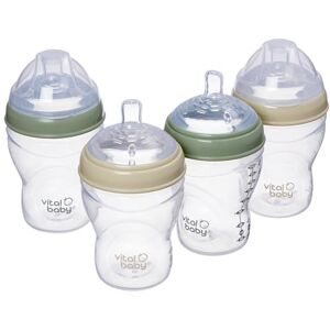 Vital Baby Breast-Like Baby Feeding Bottles 0m+, 240ml, Self-Sterilising in 3 Mins, Triple Anti-Colic Valves, Slow Flow Teats, EarthSmart Biodegradable, BPA-Free, 4 Pack Vital Baby Breast-Like Baby Feeding Bottles 0m+, 240ml, Self-Sterilising in 3 Mins, Triple Anti-Colic Valves, Slow Flow Teats, EarthSmart Biodegradable, BPA-Free, 4 Pack
