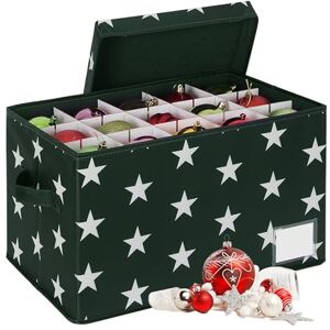 Relaxdays Christmas Storage Box, Holds 30 Baubles, HxWxD: 26.5 x 42.5 x 26 cm, Polyester, Cardboard, Green, Plastic Relaxdays Christmas Storage Box, Holds 30 Baubles, HxWxD: 26.5 x 42.5 x 26 cm, Polyester, Cardboard, Green, Plastic