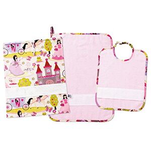 FILET Three-Piece Nursery Set with Aida Needlework, consisting of a Bag, Towel and Bib in Coloured Terry Cloth, 100% Cotton, Made in Italy, Princesses Pattern, Pink Patten FILET Three-Piece Nursery Set with Aida Needlework, consisting of a Bag, Towel and Bib in Coloured Terry Cloth, 100% Cotton, Made in Italy, Princesses Pattern, Pink Patten