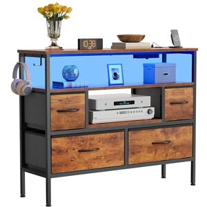 YITAHOME Fabric Drawers Cabinet with Power Outlets & LED Lights, Fabric Chest with 4 Drawers & 2 Hooks, Fits TVs up to 32 Inches, Chest of Drawers for Bedroom, Living Room, Home Office, Rustic Brown YITAHOME Fabric Drawers Cabinet with Power Outlets & LED Lights, Fabric Chest with 4 Drawers & 2 Hooks, Fits TVs up to 32 Inches, Chest of Drawers for Bedroom, Living Room, Home Office, Rustic Brown