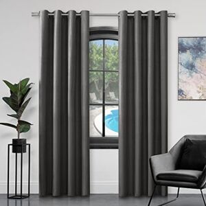 GC GAVENO CAVAILIA Faux Silk Eyelet Curtains For Living Room, 100% Polyester Ring Top Fully Lined Drapes, Charcoal, 90x90 Inch GC GAVENO CAVAILIA Faux Silk Eyelet Curtains For Living Room, 100% Polyester Ring Top Fully Lined Drapes, Charcoal, 90x90 Inch