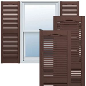 Ekena Millwork Lifetime Vinyl LL1S14X03900FB Standard Cathedral Top Center Mullion, Open Louver Vinyl Shutters, w/Installation Shutter-Lok's & Matching Screws (Per Pair), 14 1/2"W x 39"H, Federal Brown Ekena Millwork Lifetime Vinyl LL1S14X03900FB Standard Cathedral Top Center Mullion, Open Louver Vinyl Shutters, w/Installation Shutter-Lok's & Matching Screws (Per Pair), 14 1/2"W x 39"H, Federal Brown