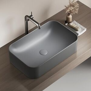 EMKE Rectangular Countertop Washbasin 61 × 38 × 15 cm, Guest Washbasin, Ceramic, Matte Dark Grey EMKE Rectangular Countertop Washbasin 61 × 38 × 15 cm, Guest Washbasin, Ceramic, Matte Dark Grey