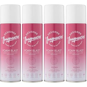 Designer Fragrances 4 Pack Peony Carpet & Upholstery Freshener Foam Blasts For Carpets, Sofas, Cushions, Car Seats – Lasting Smell, Spray on Foam – Deodorise & Neutralise Odours – 300ml Designer Fragrances 4 Pack Peony Carpet & Upholstery Freshener Foam Blasts For Carpets, Sofas, Cushions, Car Seats – Lasting Smell, Spray on Foam – Deodorise & Neutralise Odours – 300ml