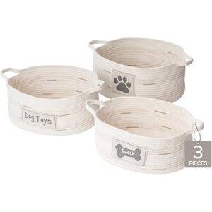 RGI Home Dog Toy Storage Baskets – Set of 3 Oval Fabric Rope Organizer Bins for Pet and Household Storage, Multi-Sized with Easy-Carry Handles, Durable and Stylish, Charcoal Gray on Ivory RGI Home Dog Toy Storage Baskets – Set of 3 Oval Fabric Rope Organizer Bins for Pet and Household Storage, Multi-Sized with Easy-Carry Handles, Durable and Stylish, Charcoal Gray on Ivory