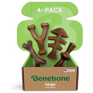 Benebone Indestructible Dog Chew Toy Gift Box for Aggressive Chewers with Wishbone, Fishbone, Stick & Zaggler, Long Lasting Boredom Breakers, 100% Real Flavours, For Large Dogs, Made in the USA. Benebone Indestructible Dog Chew Toy Gift Box for Aggressive Chewers with Wishbone, Fishbone, Stick & Zaggler, Long Lasting Boredom Breakers, 100% Real Flavours, For Large Dogs, Made in the USA.