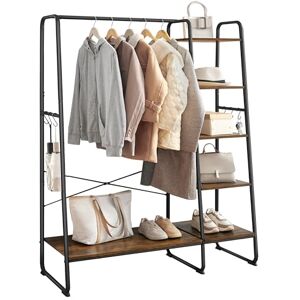 VASAGLE Clothes Rail Clothes Rack with Shoe Rack, 5 Tier Storage Rack, 6 Side Hooks, for Bedroom, Living Room, Rustic Brown and Black RGR116B01 VASAGLE Clothes Rail Clothes Rack with Shoe Rack, 5 Tier Storage Rack, 6 Side Hooks, for Bedroom, Living Room, Rustic Brown and Black RGR116B01