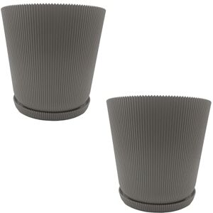 Relaxdays Flower Pot, Set of 2, Planter with Saucer, Ribbed, H x D: 20 x 20 cm, Herb Pot, Plastic, Light Grey Relaxdays Flower Pot, Set of 2, Planter with Saucer, Ribbed, H x D: 20 x 20 cm, Herb Pot, Plastic, Light Grey