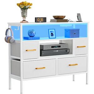 YITAHOME Fabric Drawers Cabinet with Power Outlets & LED Lights, Fabric Chest with 4 Drawers & 2 Hooks, Fits TVs up to 32 Inches, Chest of Drawers for Bedroom, Living Room, Home Office, White YITAHOME Fabric Drawers Cabinet with Power Outlets & LED Lights, Fabric Chest with 4 Drawers & 2 Hooks, Fits TVs up to 32 Inches, Chest of Drawers for Bedroom, Living Room, Home Office, White
