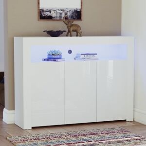 Vida Designs Nova 3 Door Modern LED Sideboard in White, RGB Lights (Fade/Strobe Options Included), High Gloss Vida Designs Nova 3 Door Modern LED Sideboard in White, RGB Lights (Fade/Strobe Options Included), High Gloss