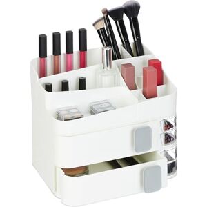 Relaxdays Make-Up Organiser, 21 Compartments, Cosmetic Storage, Plastic, HWD: 21.5 x 26 x 21 cm, Beauty Utensils, White Relaxdays Make-Up Organiser, 21 Compartments, Cosmetic Storage, Plastic, HWD: 21.5 x 26 x 21 cm, Beauty Utensils, White