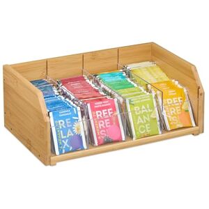 Relaxdays Bamboo Tea Organiser, 4 Compartments, HWD: 12 x 31 x 19 cm, Storage Box for Teabags & Coffee Pods, Natural, Plastic Relaxdays Bamboo Tea Organiser, 4 Compartments, HWD: 12 x 31 x 19 cm, Storage Box for Teabags & Coffee Pods, Natural, Plastic