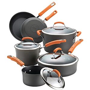 Rachael Ray Hard Anodised Nonstick 6 piece Pots and Pans Set, dishwasher safe with toughened glass lids and orange handles Rachael Ray Hard Anodised Nonstick 6 piece Pots and Pans Set, dishwasher safe with toughened glass lids and orange handles