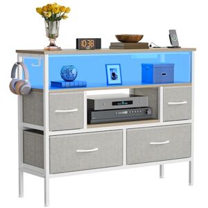 YITAHOME Fabric Drawers Cabinet with Power Outlets & LED Lights, Fabric Chest with 4 Drawers & 2 Hooks, Fits TVs up to 32 Inches, Chest of Drawers for Bedroom, Living Room, Home Office, Light Grey YITAHOME Fabric Drawers Cabinet with Power Outlets & LED Lights, Fabric Chest with 4 Drawers & 2 Hooks, Fits TVs up to 32 Inches, Chest of Drawers for Bedroom, Living Room, Home Office, Light Grey