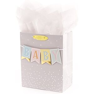 Hallmark 9" Medium Baby Gift Bag with Tissue Paper Baby Banner in Grey, Pink and Blue for Baby Showers, New Parents, and More Hallmark 9" Medium Baby Gift Bag with Tissue Paper Baby Banner in Grey, Pink and Blue for Baby Showers, New Parents, and More