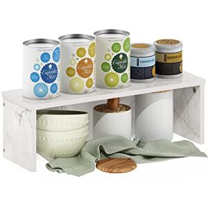 Furinno Helena 48cm Kitchen Counter Stackable Organizer Shelf, Marble White Furinno Helena 48cm Kitchen Counter Stackable Organizer Shelf, Marble White