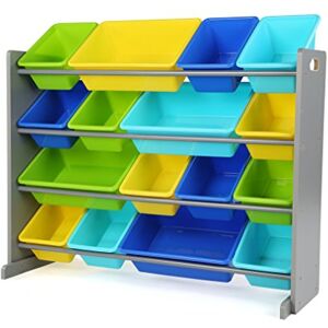 Humble Crew Elements Extra-Large Wooden Toy Storage Organiser for Children, with 16 BPA Free Plastic Removeable Storage Bins, Ideal for Storing Toys, Games and Craft Supplies Grey/Blue/Green/Yellow Humble Crew Elements Extra-Large Wooden Toy Storage Organiser for Children, with 16 BPA Free Plastic Removeable Storage Bins, Ideal for Storing Toys, Games and Craft Supplies Grey/Blue/Green/Yellow