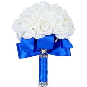 Febou Wedding Bouquet, Handmade Blue Bridesmaid Bouquet Bridal Bouquet with Crystals Soft Ribbons, Artificial Rose Flowers for Wedding, Party and Church (Royal Blue) Febou Wedding Bouquet, Handmade Blue Bridesmaid Bouquet Bridal Bouquet with Crystals Soft Ribbons, Artificial Rose Flowers for Wedding, Party and Church (Royal Blue)