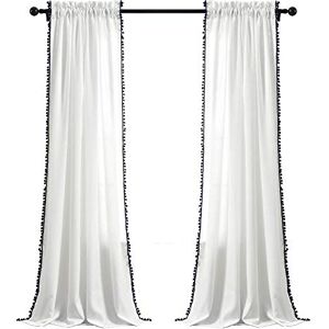 Lush Decor , Navy Pom Curtain Textured, Solid Color Shabby Chic Style Window Panel for Living, Dining Room, Bedroom (Single), 84” x 50 White, 84" x 50 Lush Decor , Navy Pom Curtain Textured, Solid Color Shabby Chic Style Window Panel for Living, Dining Room, Bedroom (Single), 84” x 50 White, 84" x 50