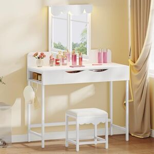 YITAHOME Dressing Table with Mirror & Cloud-Shaped Accent, Makeup Vanity Desk with 3-Color Dimmable LED Lighting, Drawer, Side Holders, & Stool for Dressing Room, Bathroom, 100x40x140cm, White YITAHOME Dressing Table with Mirror & Cloud-Shaped Accent, Makeup Vanity Desk with 3-Color Dimmable LED Lighting, Drawer, Side Holders, & Stool for Dressing Room, Bathroom, 100x40x140cm, White