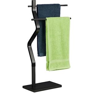 Relaxdays Rack, 2 Rails, Free, 85 x 43.5 x 20 cm, Bathroom Stand for Bath Towels, Steel & MDF, Black Relaxdays Rack, 2 Rails, Free, 85 x 43.5 x 20 cm, Bathroom Stand for Bath Towels, Steel & MDF, Black