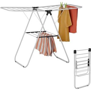 Relaxdays Collapsible Clothes Dryer, 2 Wings, 2 Levels, Laundry Drying Rack, HWD: 93 x 136 x 58 cm, Foldable, White, Iron Relaxdays Collapsible Clothes Dryer, 2 Wings, 2 Levels, Laundry Drying Rack, HWD: 93 x 136 x 58 cm, Foldable, White, Iron