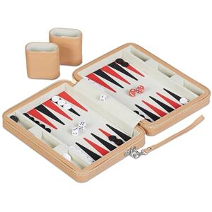 Relaxdays Backgammon, Travel Board Game, with Bag and Accessories, HxWxD: 5.5 x 24 x 18 cm, Leather Look, Light Brown, Plastic, Fibreboard Relaxdays Backgammon, Travel Board Game, with Bag and Accessories, HxWxD: 5.5 x 24 x 18 cm, Leather Look, Light Brown, Plastic, Fibreboard
