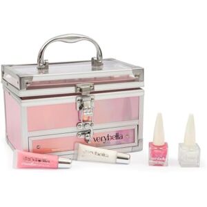 verybella Makeup Case with Handle, 20 x 13 x 14 cm, Inner Tray and Drawer for Jewellery, Includes 1 Palette of 8 Different Eyeshadows, 2 Applicators, 2 Peel-Off Nail Polish, 2 Lip Gloss, pink verybella Makeup Case with Handle, 20 x 13 x 14 cm, Inner Tray and Drawer for Jewellery, Includes 1 Palette of 8 Different Eyeshadows, 2 Applicators, 2 Peel-Off Nail Polish, 2 Lip Gloss, pink