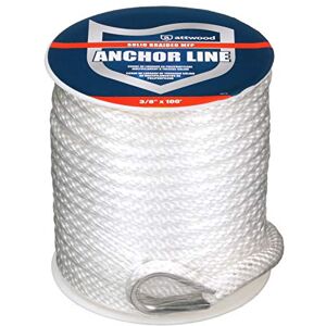 attwood 11724-1 Solid Braid Multifilament Polypropylene Anchor Line with Thimble 3/8-Inch x 100-Feet, White attwood 11724-1 Solid Braid Multifilament Polypropylene Anchor Line with Thimble 3/8-Inch x 100-Feet, White