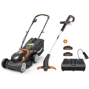 WORX WG927E 40V Cordless Lawnmower & Trimmer Twin Pack – 34cm Mower & 20V Grass Trimmer – Ideal for Medium Gardens (230㎡) Includes 2x 2.0Ah Batteries & Charger – PowerShare Compatible WORX WG927E 40V Cordless Lawnmower & Trimmer Twin Pack – 34cm Mower & 20V Grass Trimmer – Ideal for Medium Gardens (230㎡) Includes 2x 2.0Ah Batteries & Charger – PowerShare Compatible